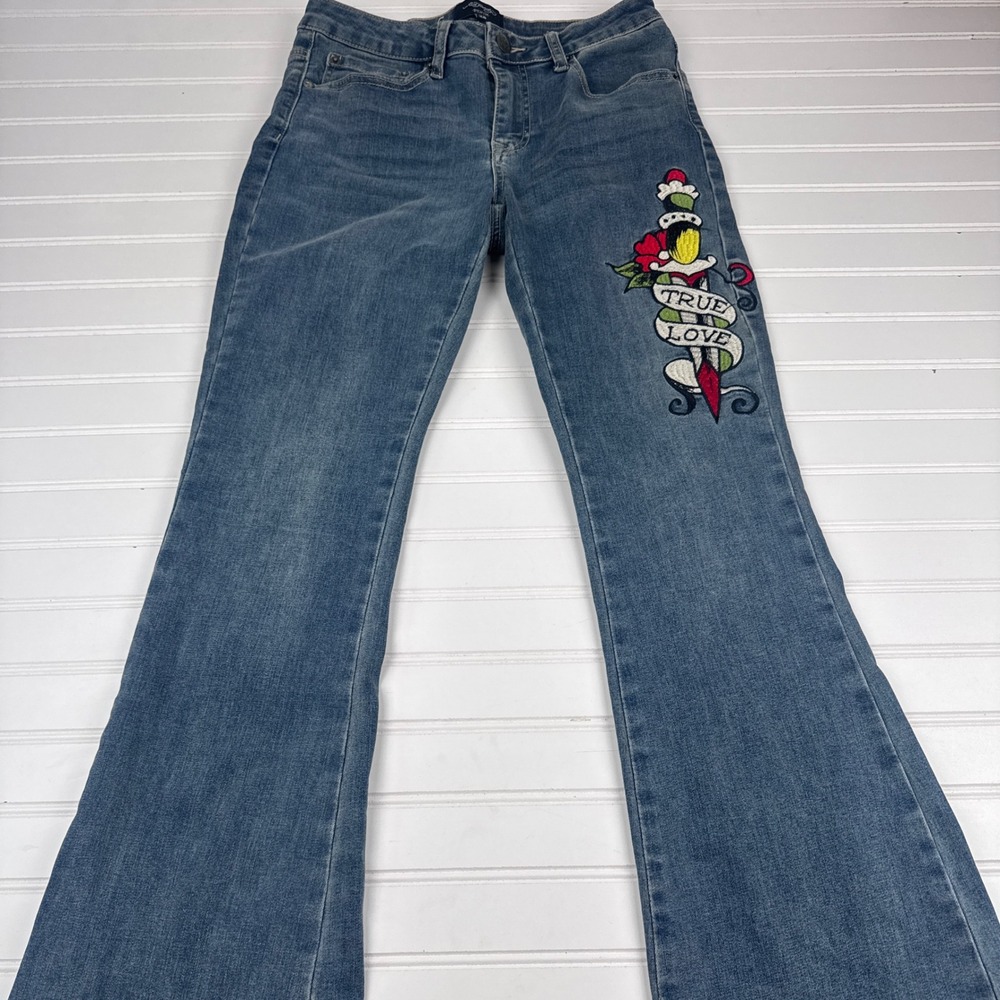 Ed Hard Denim Women's 28 True Love Embroidered Love Eternal Flare Y2K